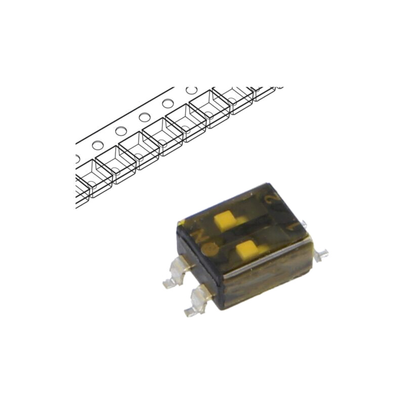 Comutator: DIP-SWITCH; Număr secţiuni: 2; OFF-ON; 0,025A/24VDC
