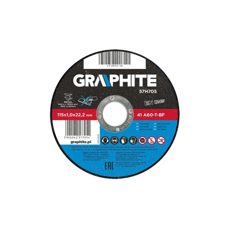 Disc de tăiere; Ø: 115mm; Øorif: 22,2mm; Gr.disc: 1mm Disc de tăiere; Ø: 115mm; Øorif: 22,2mm; Gr.disc: 1mm