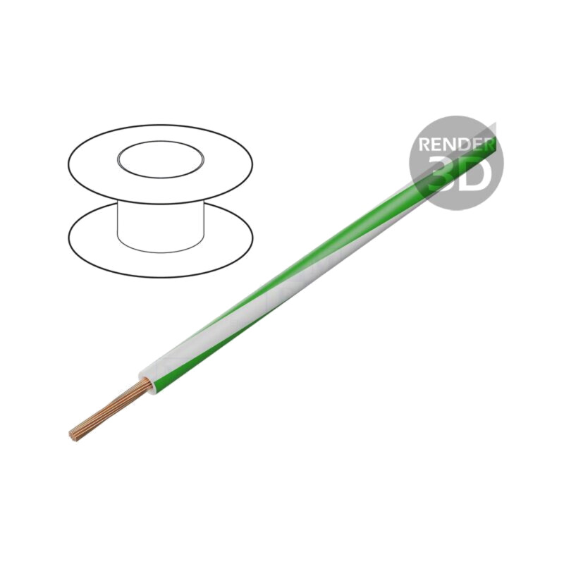 Cablu; FLRY-B; 1x0,35mm2; litat; Cu; PVC; alb-verde; 60V; 100m