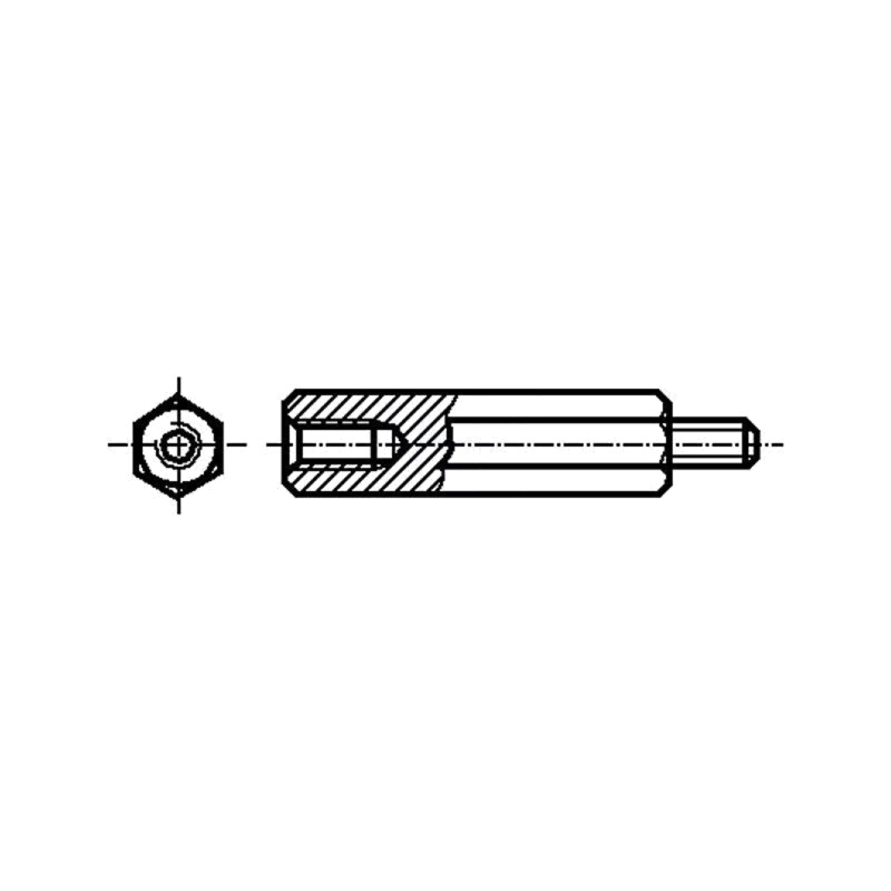 Piuliţă-distanţieră filetată; 9mm; Filet int: M2; Filet ext: M2 Piuliţă-distanţieră filetată; 9mm; Filet int: M2; Filet ext: M2