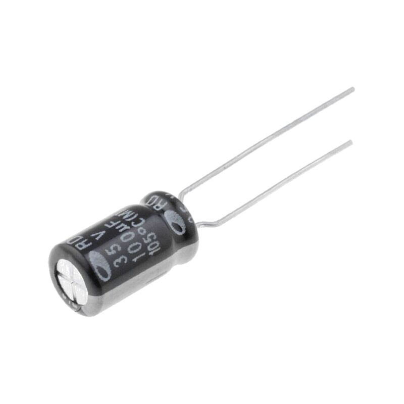 Condensator: electrolitic; THT; 100uF; 35VDC; Ø6,3x11mm; ±20%; RD