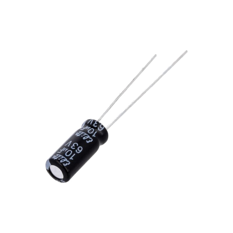 Condensator: electrolitic; THT; 10uF; 63VDC; Ø5x11mm; Raster: 2mm
