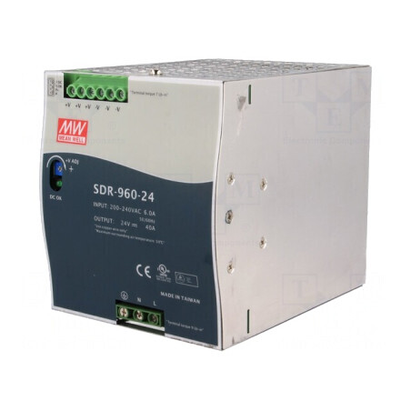 Alimentator: pulsatoriu pentru şină DIN 960W 24VDC 40A OUT: 1: cod: SDR-960-24,  | Electronic-mag.ro | Componente Electronice