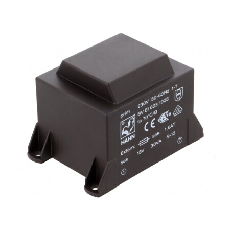 Transformator încapsulat 30VA 230VAC 18V 1667mA PCB | Electronic-mag.ro | Componente Electronice