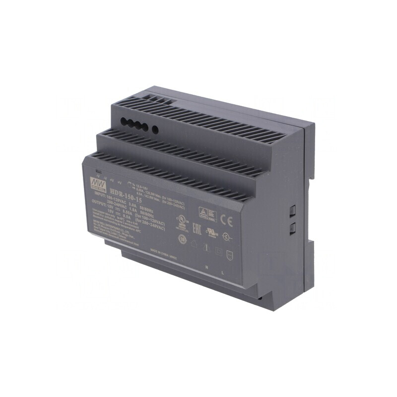 Alimentator: pulsatoriu pentru şină DIN 142,5W 15VDC 9,5A, HDR-150-15 | Electronic-mag.ro | Componente Electronice