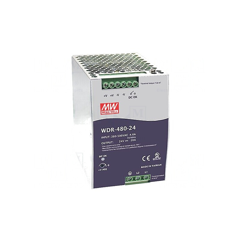 Alimentator Pulsatoriu 480W 24V 20A pentru Șină DIN | Electronic-mag.ro | Componente Electronice
