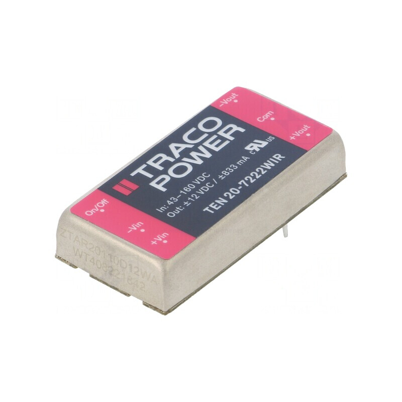 Convertor DC/DC 20W 43-160V la 12V/ -12V TEN 20-7222WIR | Electronic-mag.ro | Componente Electronice