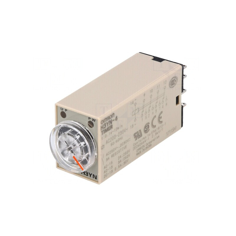 Timer 0,1s-10min 4PDT 250VAC 3A 200-230VAC IP40 | Electronic-mag.ro | Componente Electronice