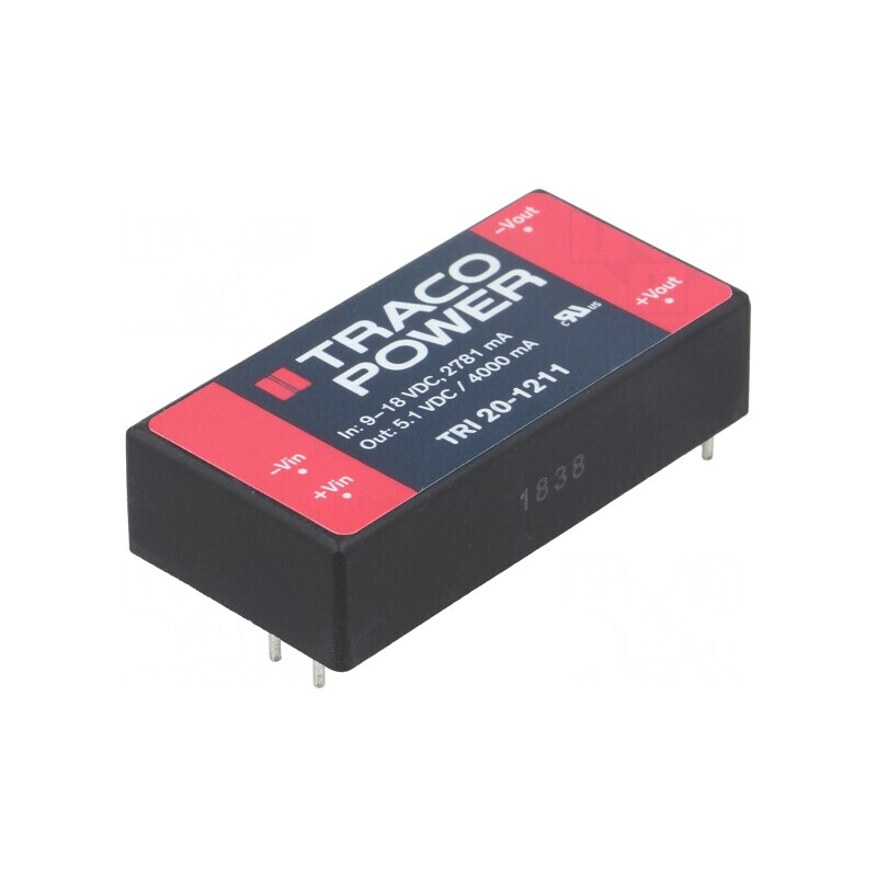 Convertor DC/DC 20W 9-18V la 5.1V 4A 2x1 TRI 20-1211 | Electronic-mag.ro | Componente Electronice