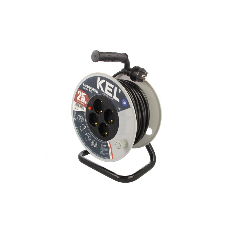 Prelungitor Bobinat cu 4 Prize PVC Negru 3x1,5mm2 | Electronic-mag.ro | Componente Electronice