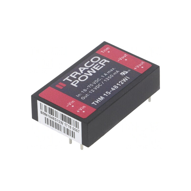 Convertor DC/DC 15W 18-75V la 12V 1250mA THM 15-4812WI | Electronic-mag.ro | Componente Electronice