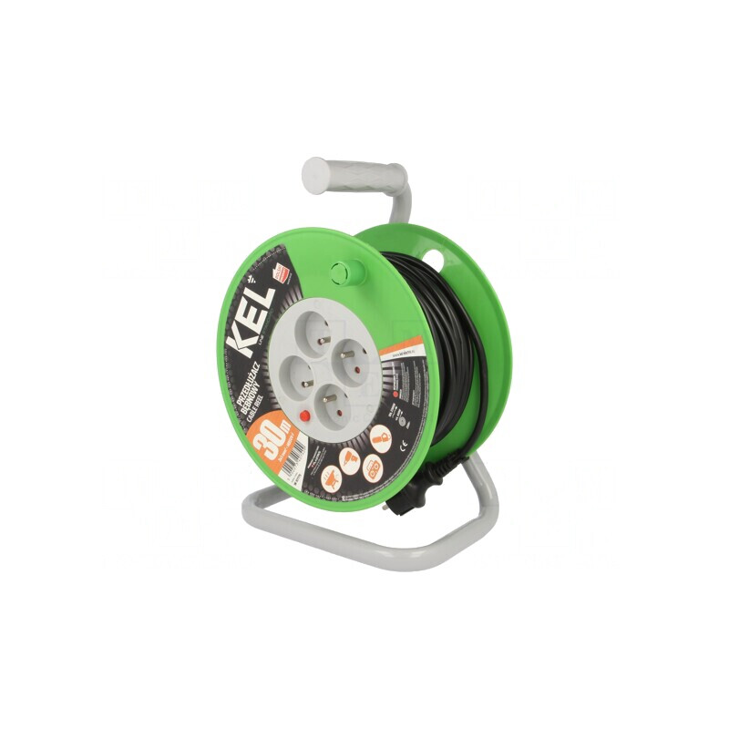 Prelungitor Bobinat 30m cu 4 Prize Negru PVC 3x1mm2 | Electronic-mag.ro | Componente Electronice