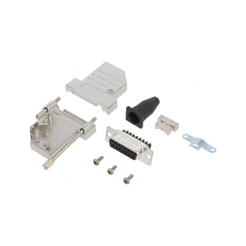 Conector D-Sub 15 pini mamă 45° terminal cu șurub pe cablu | Electronic-mag.ro | Componente Electronice