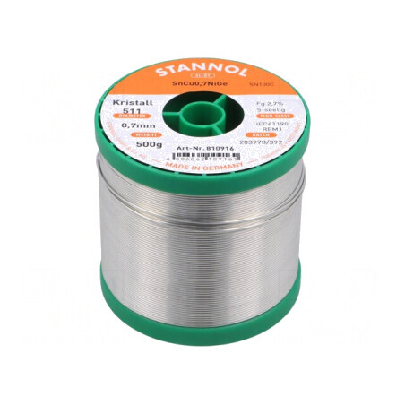 Sârmă de Lipit fără Plumb Sn99,3Cu0,7 NiGe 0,7mm 0,5kg 227°C | Electronic-mag.ro | Componente Electronice