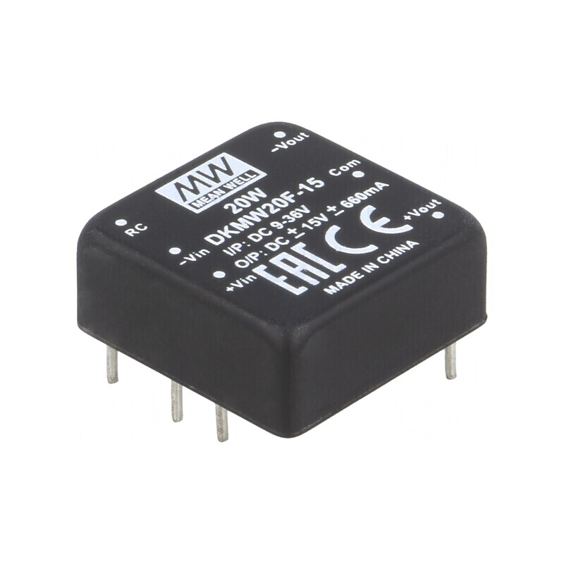 Convertor DC/DC 20W 9-36V la ±15V THT | Electronic-mag.ro | Componente Electronice