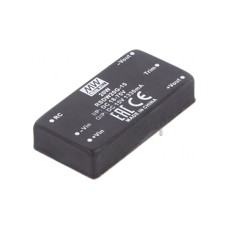 Convertor DC/DC 20W 18-75V la 15V 1330mA THT | Electronic-mag.ro | Componente Electronice