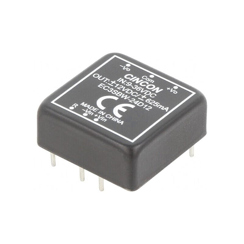 Convertor DC/DC 15W 9-36V la 12V/-12V THT EC3SBW-24D12 | Electronic-mag.ro | Componente Electronice