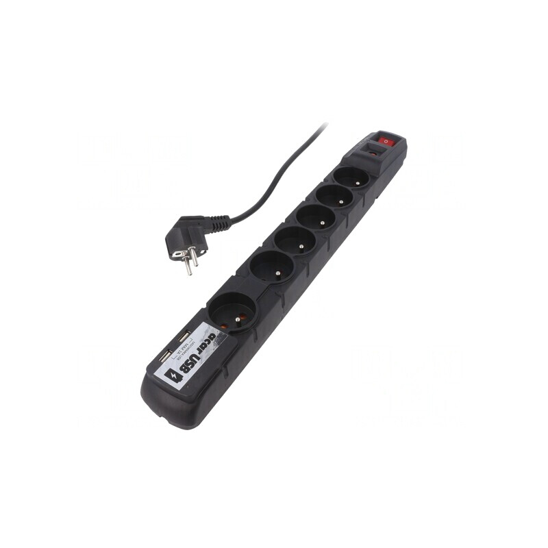 Prelungitor 6 Prize cu Protecție Supratensiune și USB 1.5M Negru | Electronic-mag.ro | Componente Electronice