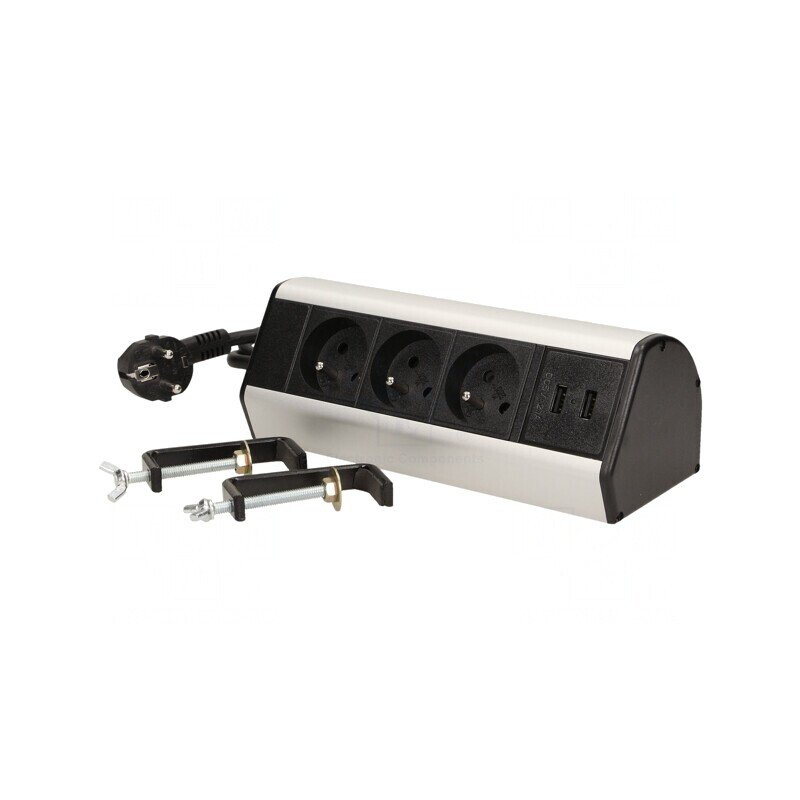 Prelungitor cu Prize pentru Mobilier 3680W Negru Argintiu | Electronic-mag.ro | Componente Electronice