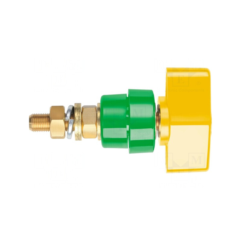 Clemă de laborator galben-verde 1kVDC 100A 81mm alamă | Electronic-mag.ro | Componente Electronice