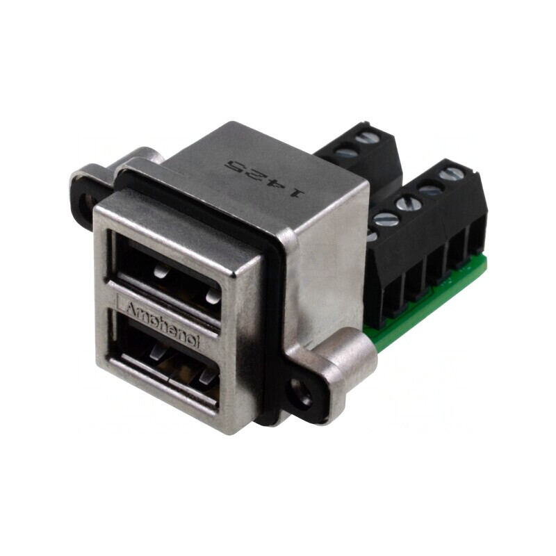 Soclu USB A pentru montare pe panou, aurit | Electronic-mag.ro | Componente Electronice