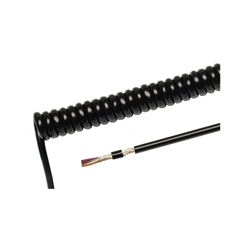 Cablu spiralat negru 0,4m-1,6m 300V 6x0,14mm2 PUR | Electronic-mag.ro | Componente Electronice