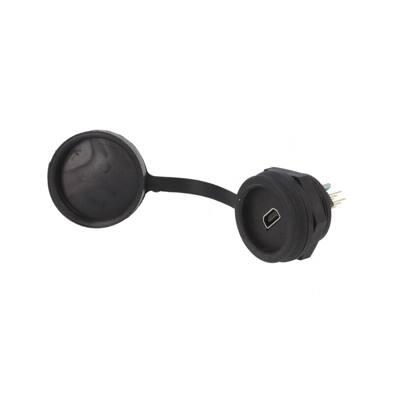 Soclu USB B mini pentru montare pe panou cu piuliță din spate | Electronic-mag.ro | Componente Electronice