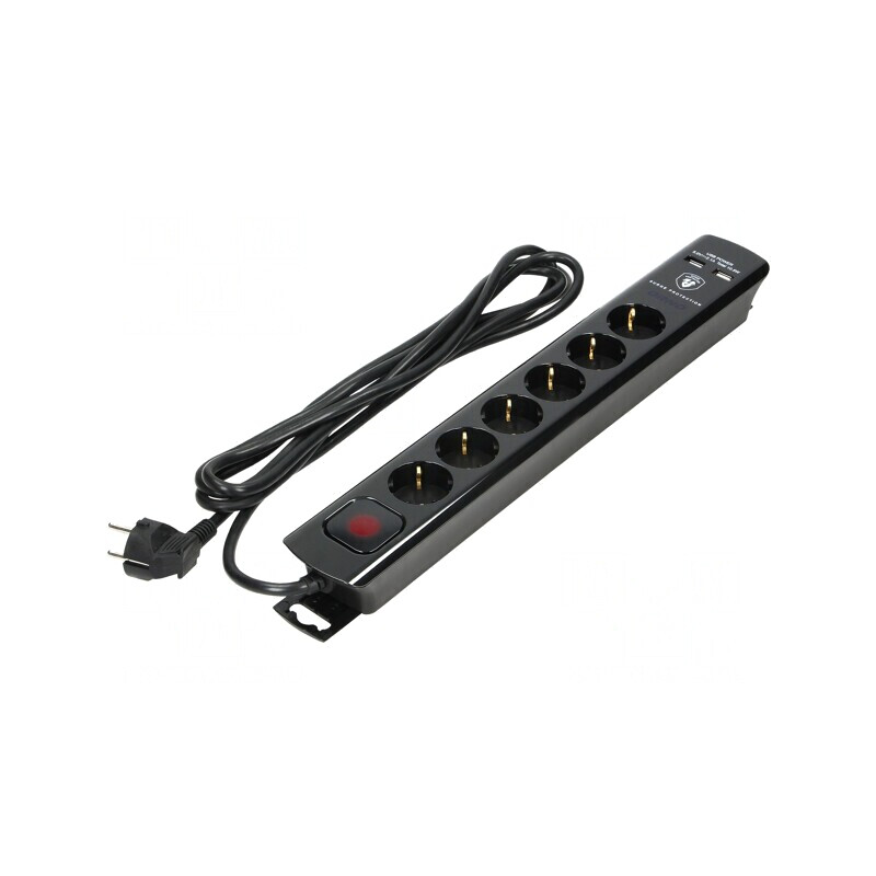 Prelungitor 6 prize cu protecție la supratensiune 16A | Electronic-mag.ro | Componente Electronice