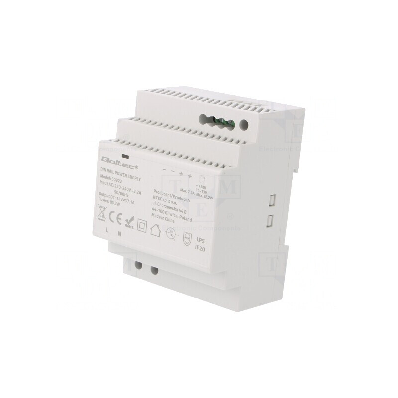 Alimentator pulsatoriu șină DIN 85W 12V 7,1A IP20 | Electronic-mag.ro | Componente Electronice