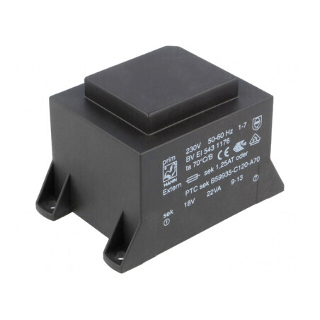 Transformator încapsulat 22VA 230VAC 18V 1223mA PCB | Electronic-mag.ro | Componente Electronice