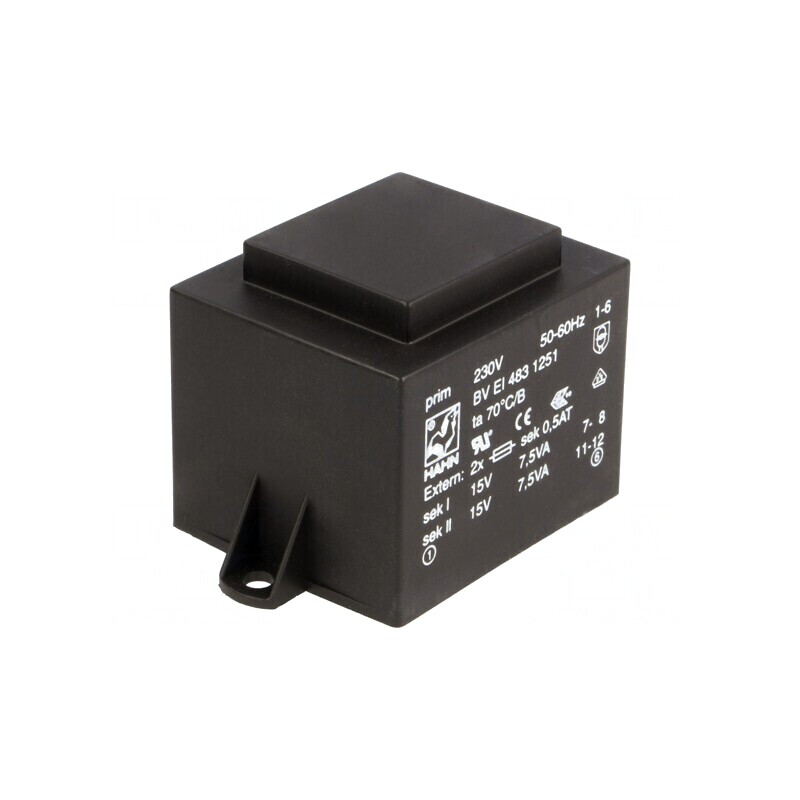 Transformator încapsulat 15VA 230V 15V 500mA PCB | Electronic-mag.ro | Componente Electronice