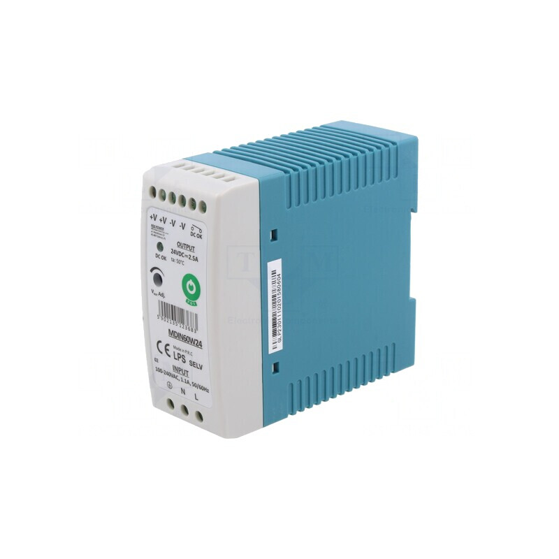 Alimentator Pulsatoriu 60W 24V 180-264V pentru Șină DIN | Electronic-mag.ro | Componente Electronice