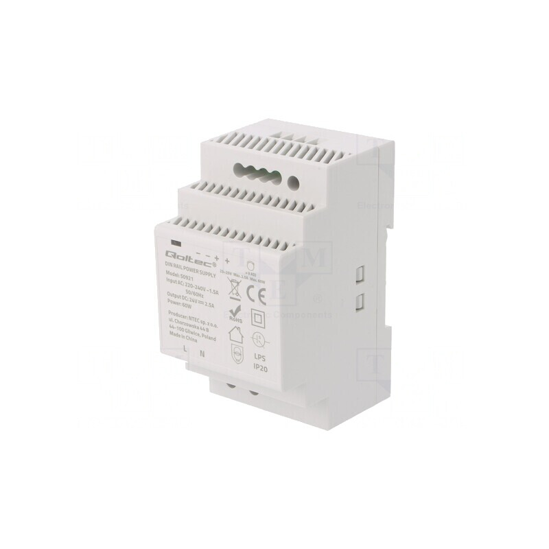 Alimentator Pulsatoriu pentru Șină DIN 60W 24V 2.5A IP20 | Electronic-mag.ro | Componente Electronice