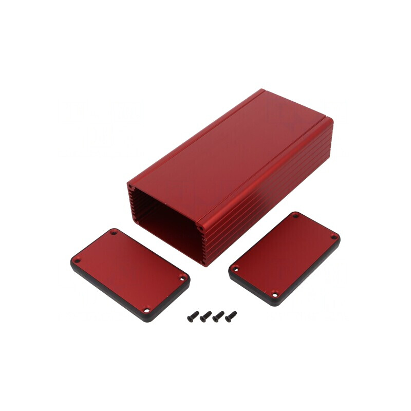 Carcasă aluminiu roșu cu panou 78x160x43 mm | Electronic-mag.ro | Componente Electronice