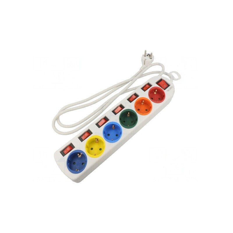 Prelungitor 6 prize 250VAC 16A Alb | Electronic-mag.ro | Componente Electronice