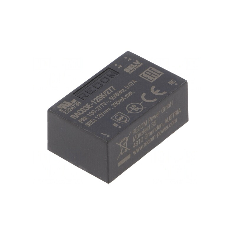 Convertor AC/DC 3W 12V 250mA 75% PCB 4000V | Electronic-mag.ro | Componente Electronice