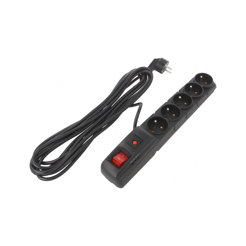 Prelungitor cu 5 Prize și Protecție la Supratensiune 5M Negru | Electronic-mag.ro | Componente Electronice