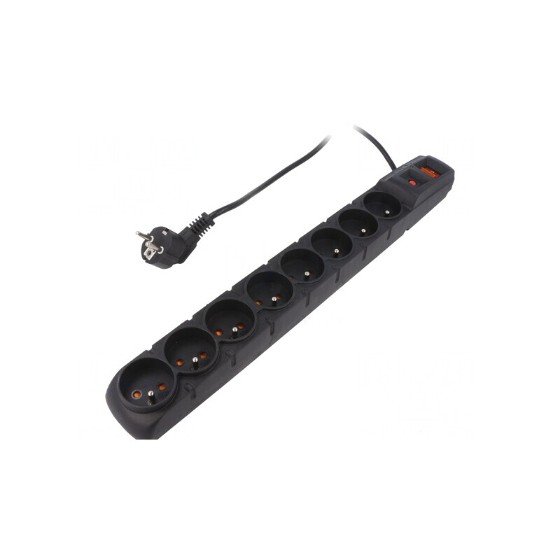Prelungitor 8 Prize cu Protecție la Supratensiune 1.5M Negru | Electronic-mag.ro | Componente Electronice