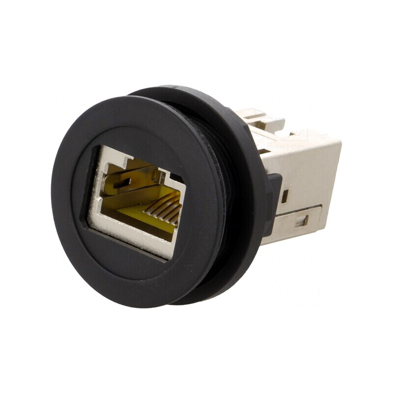 Soclu RJ45 negru har-port Ø22mm IP20 | Electronic-mag.ro | Componente Electronice