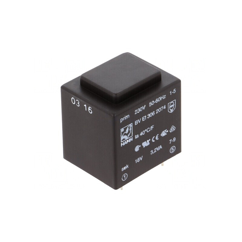 Transformator încapsulat 3,2VA 230V 18V 178mA PCB | Electronic-mag.ro | Componente Electronice