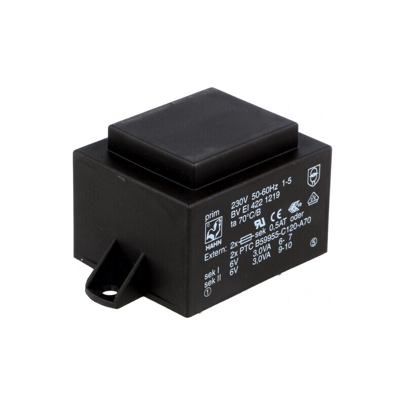 Transformator încapsulat 6VA 230V 6V 500mA PCB | Electronic-mag.ro | Componente Electronice