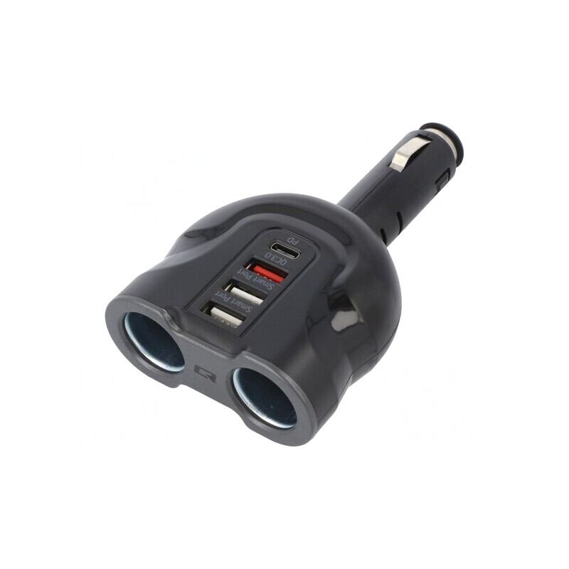 Încărcător Auto USB A x3, USB C Power Delivery Negru | Electronic-mag.ro | Componente Electronice