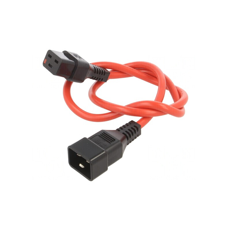 Cablu IEC C19 mamă - IEC C20 tată 1m cu blocare roșu | Electronic-mag.ro | Componente Electronice