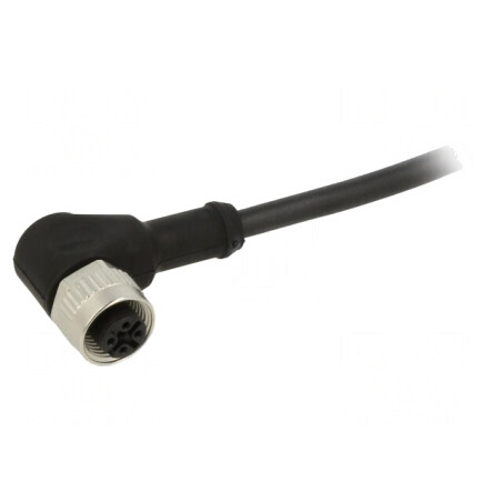 Conector cablu unghiular M12-A femelă, 4 pini, neblindat, turnat pe cablu, IP69K, UL, PUR, negru, 4 x 0,34 mm², 5 m | Electronic