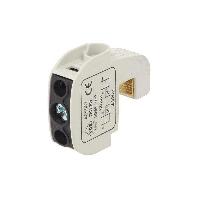 Conector de Șină 16mm2 1 Pista 2 Borne Negru 690V 114A | Electronic-mag.ro | Componente Electronice