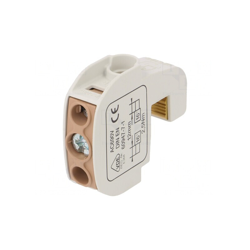 Conector Șine 16mm2 1P 2 Borne Maro 690V 114A | Electronic-mag.ro | Componente Electronice