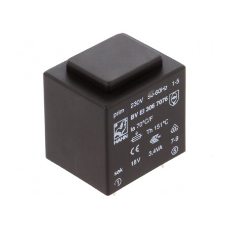 Transformator încapsulat 3,4VA 230V 18V 189mA PCB | Electronic-mag.ro | Componente Electronice