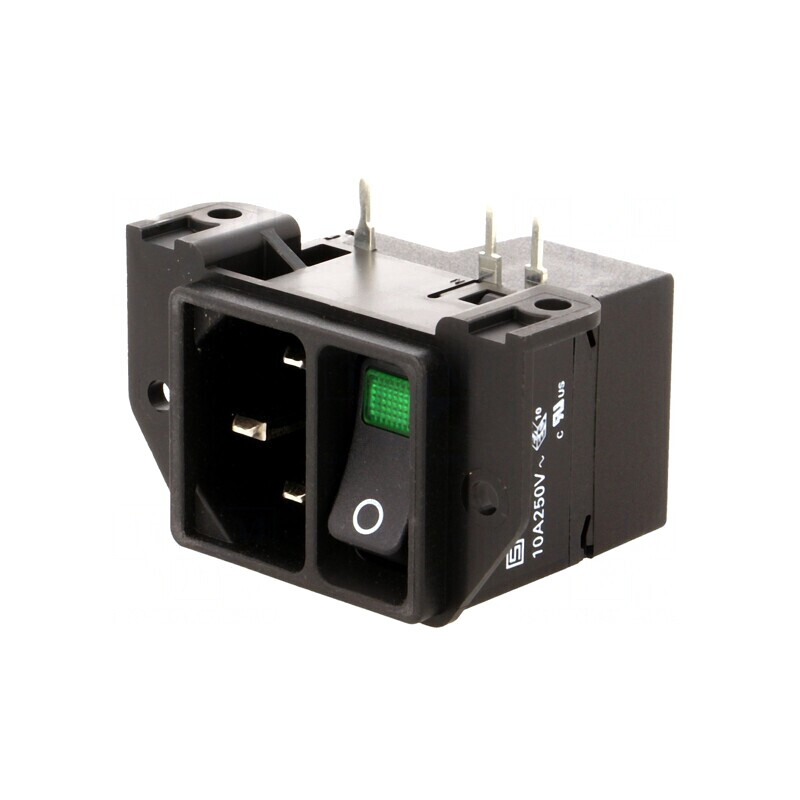 Conector Alimentare AC Soclu Tată 10A IEC 60320 C14 THT | Electronic-mag.ro | Componente Electronice