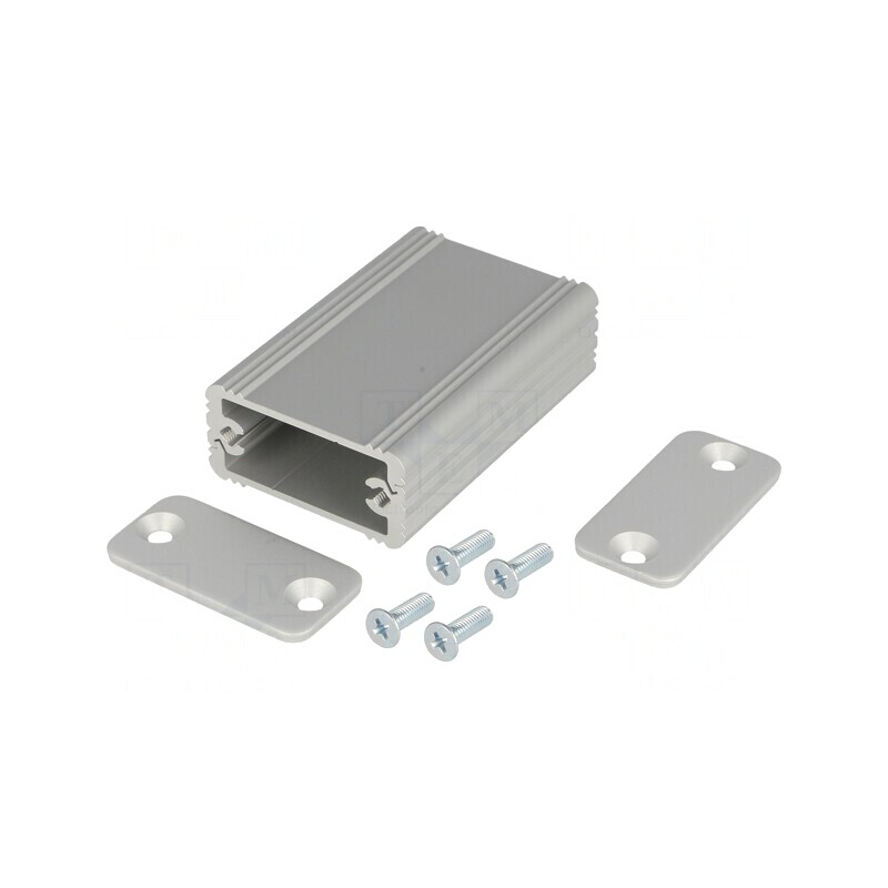 Carcasă aluminiu gri cu panou AKG 33x50x16mm | Electronic-mag.ro | Componente Electronice