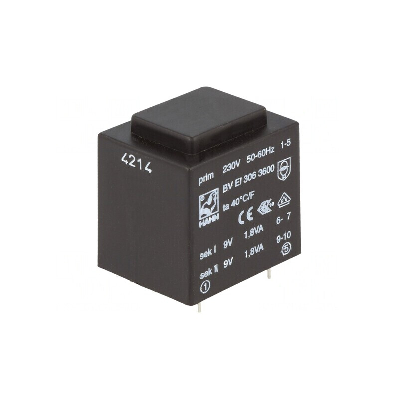 Transformator încapsulat 9V 200mA PCB 230VAC 3,6VA | Electronic-mag.ro | Componente Electronice